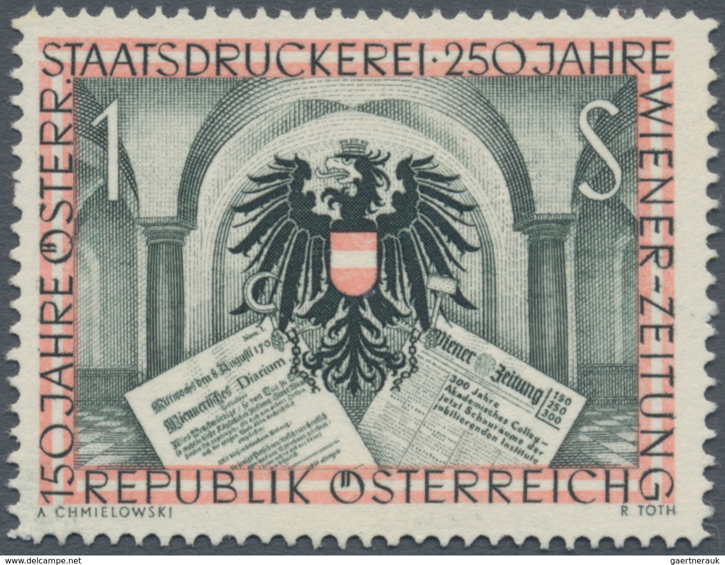 Österreich: 1954, 1 Sch. "Staatsdruckerei", Farbprobe In Schwarzgrün Statt Braunschwarz, In Linienzä - Sonstige & Ohne Zuordnung