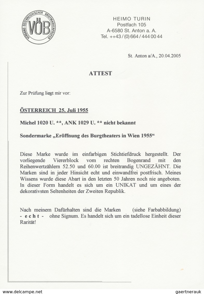 Österreich: 1955. Eröffnung Von Burgtheater Und Staatsoper, Je Mit Der Abart "Ungezähnt" In Postfris - Other & Unclassified