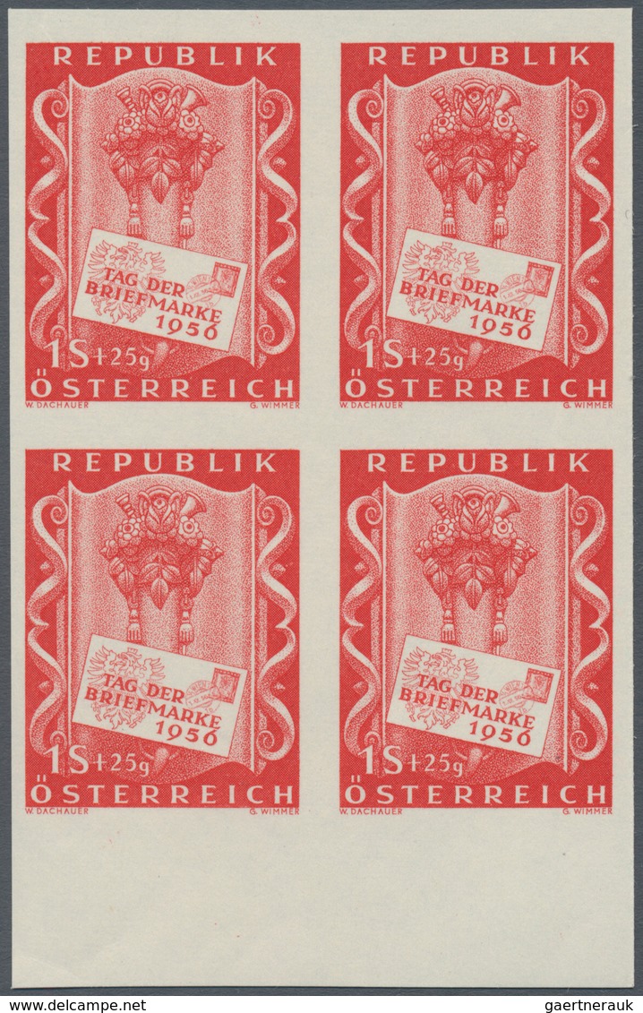 Österreich: 1956. Tag Der Briefmarke, Mit Der Abart "Ungezähnt" Im Postfrischen Unterrand-4er-Block. - Other & Unclassified