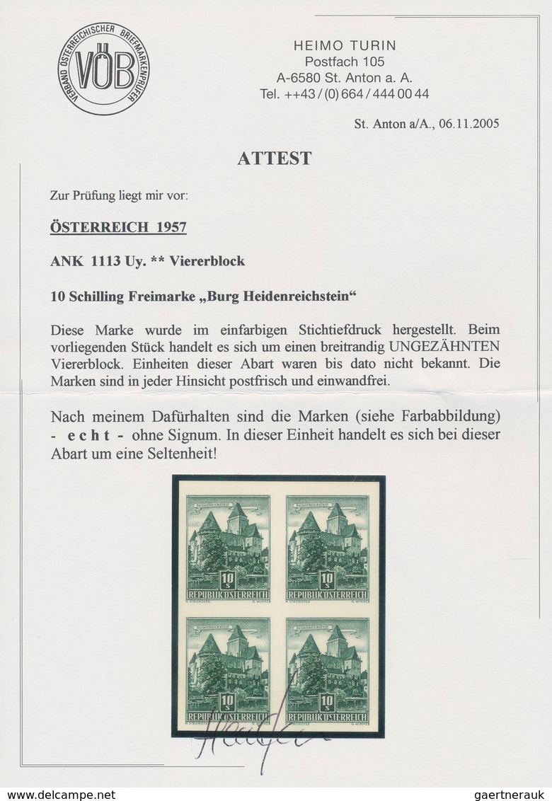 Österreich: 1957, Freimarken "Bauwerke", 10 Sch. "Burg Heidenreichstein" Im Ungezähnten 4er-Block, P - Other & Unclassified