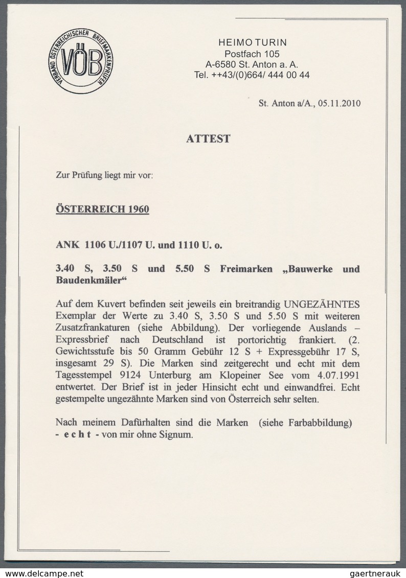 Österreich: 1960/1962, Dauerserien "Bauwerke", 3.40 Sch., 3.50 Sch. Und 5.50 Sch., Drei Ungezähnte W - Sonstige & Ohne Zuordnung