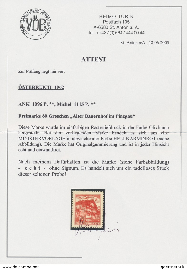 Österreich: 1962, Freimarken "Bauwerke", 80 Gr. "Bauernhof", Farbprobe In Hellkarminrot, Postfrisch, - Sonstige & Ohne Zuordnung