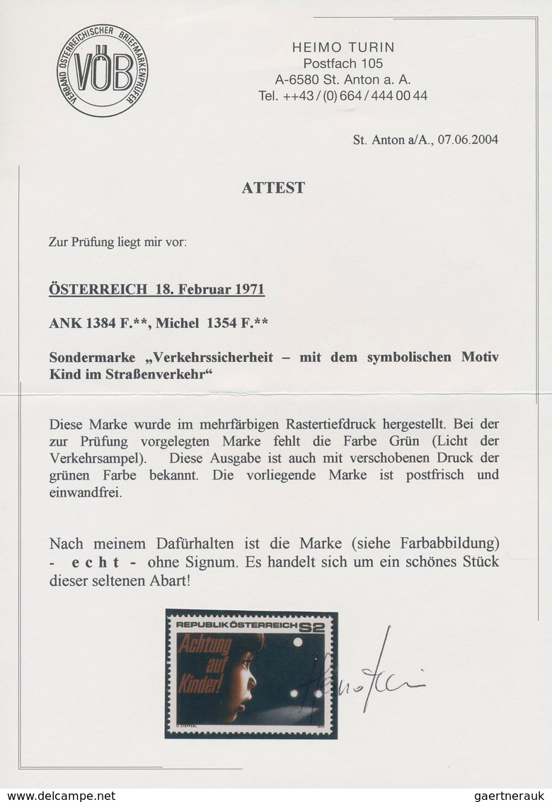 Österreich: 1971, 2 Sch. "Verkehrssicherheit" Mit Abart "Farbe Opalgrün (Licht) Fehlend", Postfrisch - Other & Unclassified