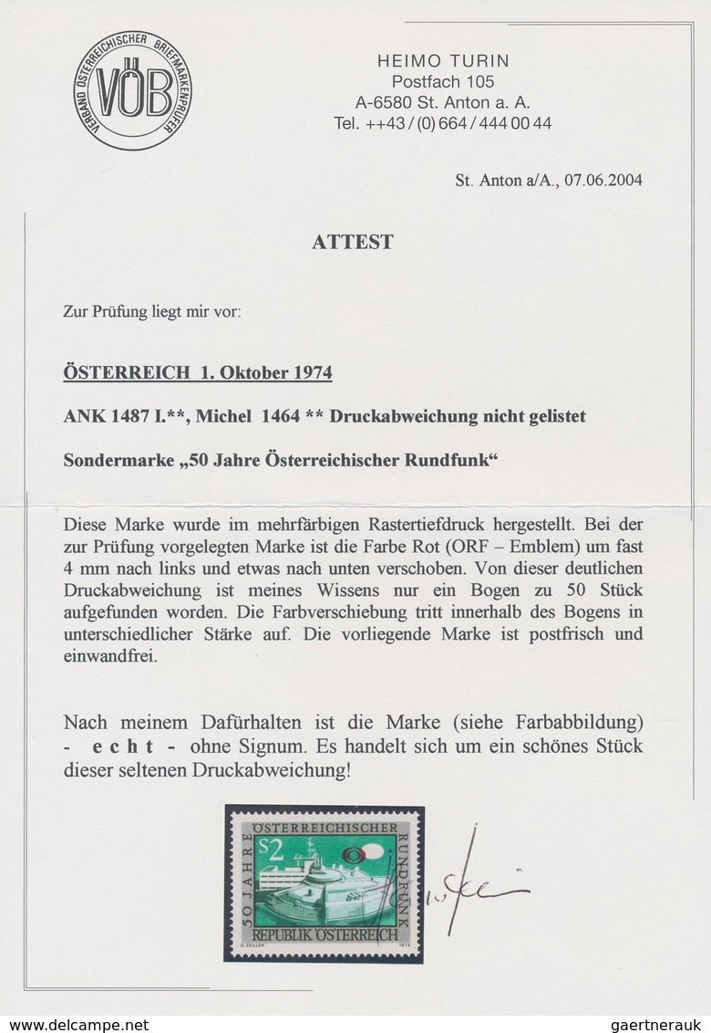 Österreich: 1974, 2 Sch. "Rundfunk" Mit Abart "Farbe Karminrot Stark Verschoben", Postfrisch, Unsign - Sonstige & Ohne Zuordnung