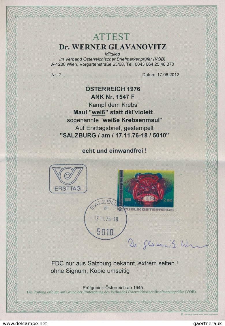 Österreich: 1976, 2.50 Sch. "Kampf Dem Krebs" Mit Abart "Farbe Violettblau Fehlend" (sog. "Weißes Kr - Other & Unclassified