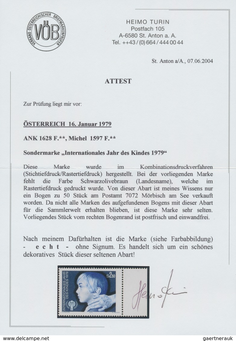 Österreich: 1979. Intl. Jahr Des Kindes, Mit Der Abart "Farbe Schwarzolivbraun (Landesname) Fehlend" - Other & Unclassified