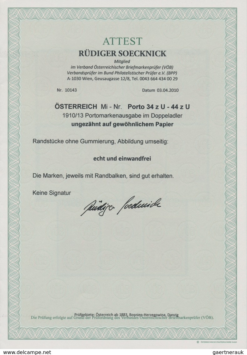 Österreich - Portomarken: 1910/1913, 1 H. Bis 100 H. Gewöhnliches Papier, Komplette Serie Von Elf We - Postage Due