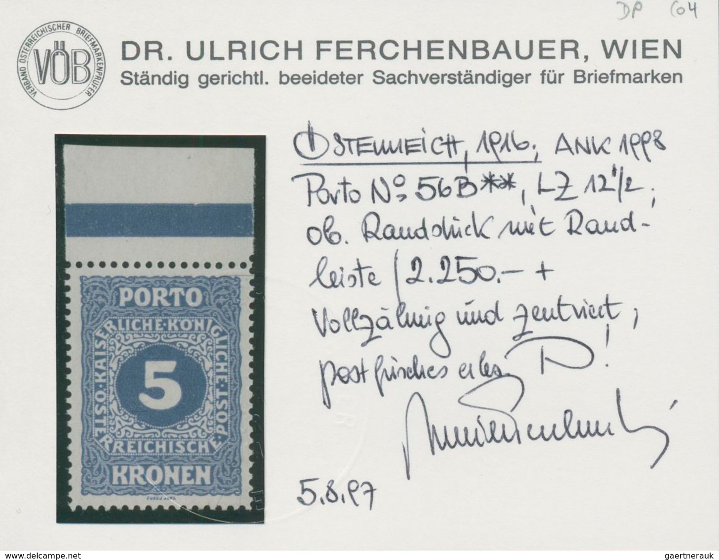 Österreich - Portomarken: 1916, 5 Kr. Und 10 Kr. Je In Linienzähnung L12½, Postfrisch, 5 Kr. Vom Obe - Portomarken