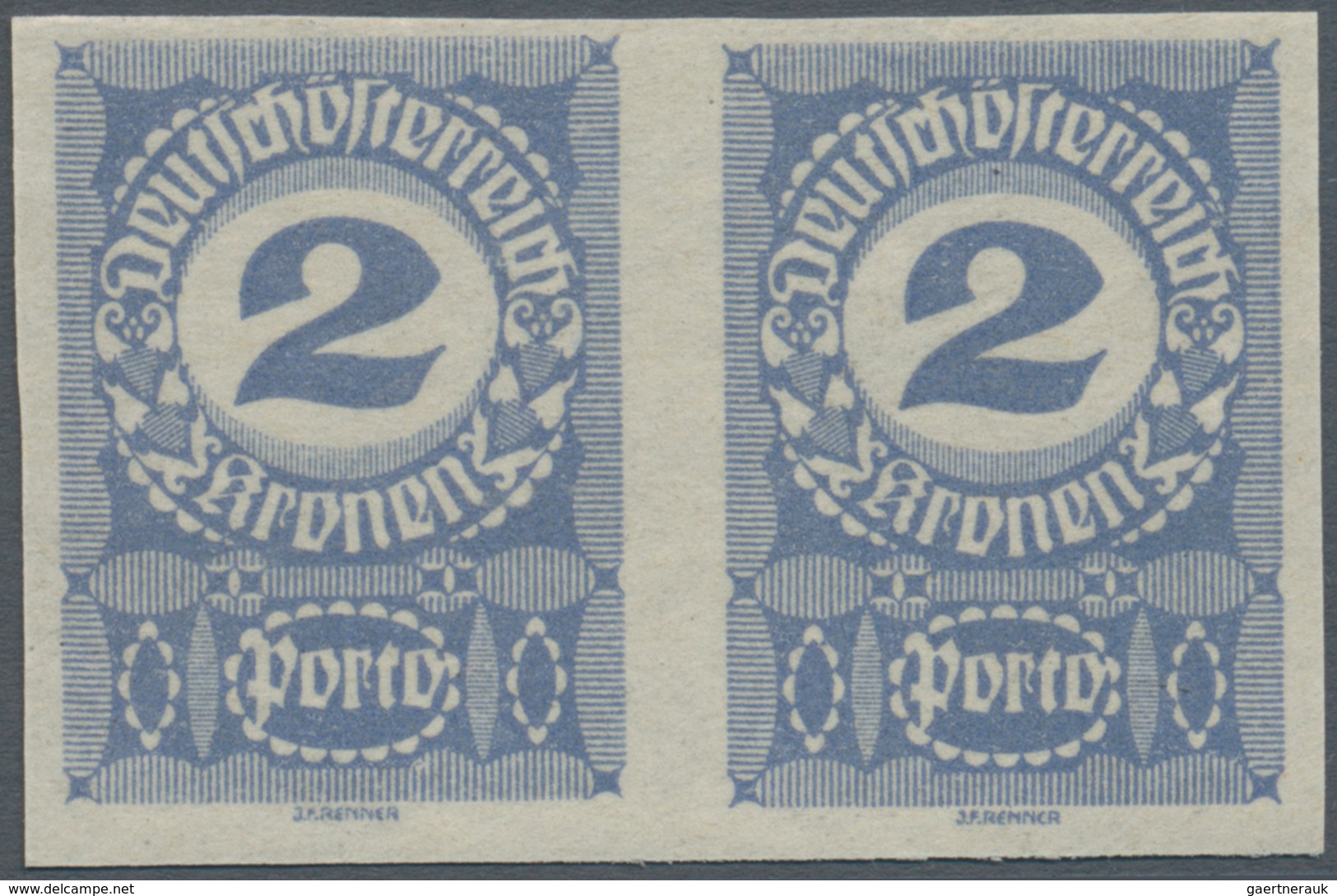 Österreich - Portomarken: 1920/1921, Ziffern, 1 Kr. Bis 20 Kr., Neun Werte In Ungezähnten Waagerecht - Postage Due