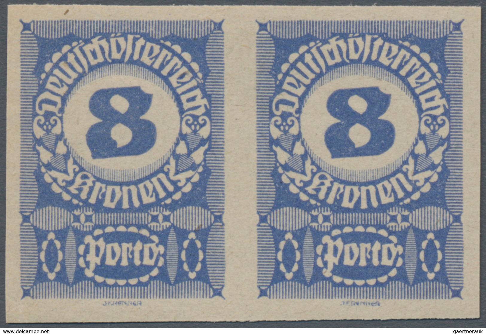 Österreich - Portomarken: 1920/1921, Ziffern, 1 Kr. bis 20 Kr., neun Werte in ungezähnten waagerecht