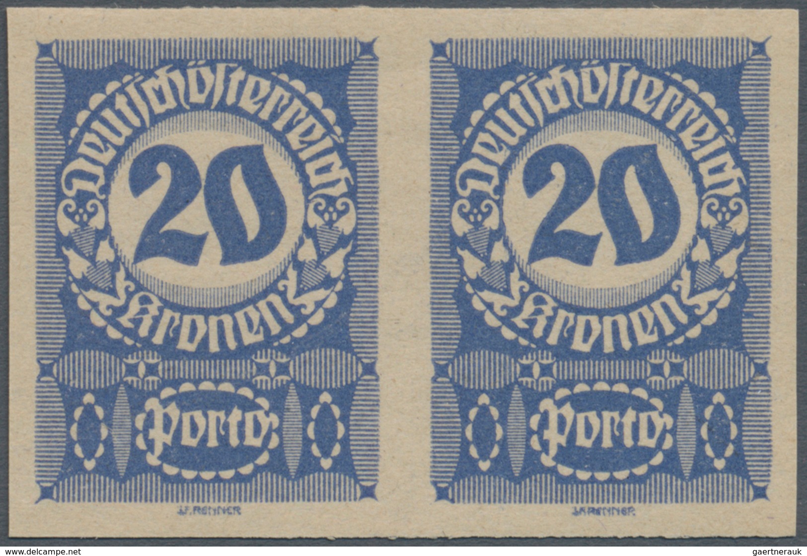 Österreich - Portomarken: 1920/1921, Ziffern, 1 Kr. bis 20 Kr., neun Werte in ungezähnten waagerecht