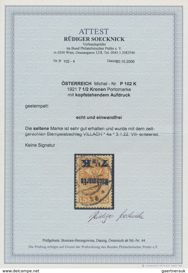 Österreich - Portomarken: 1921, 7½ Kr. Auf 15 H. Dunkelocker Mit Kopfstehendem Aufdruck, Sauber Und - Postage Due