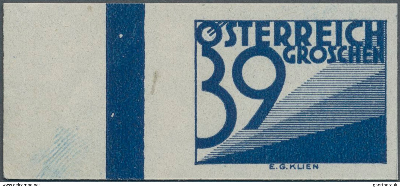 Österreich - Portomarken: 1932, Ziffern 39 Gr. Blau, Ungezähntes Randstück, Postfrisch, Unsigniert. - Portomarken