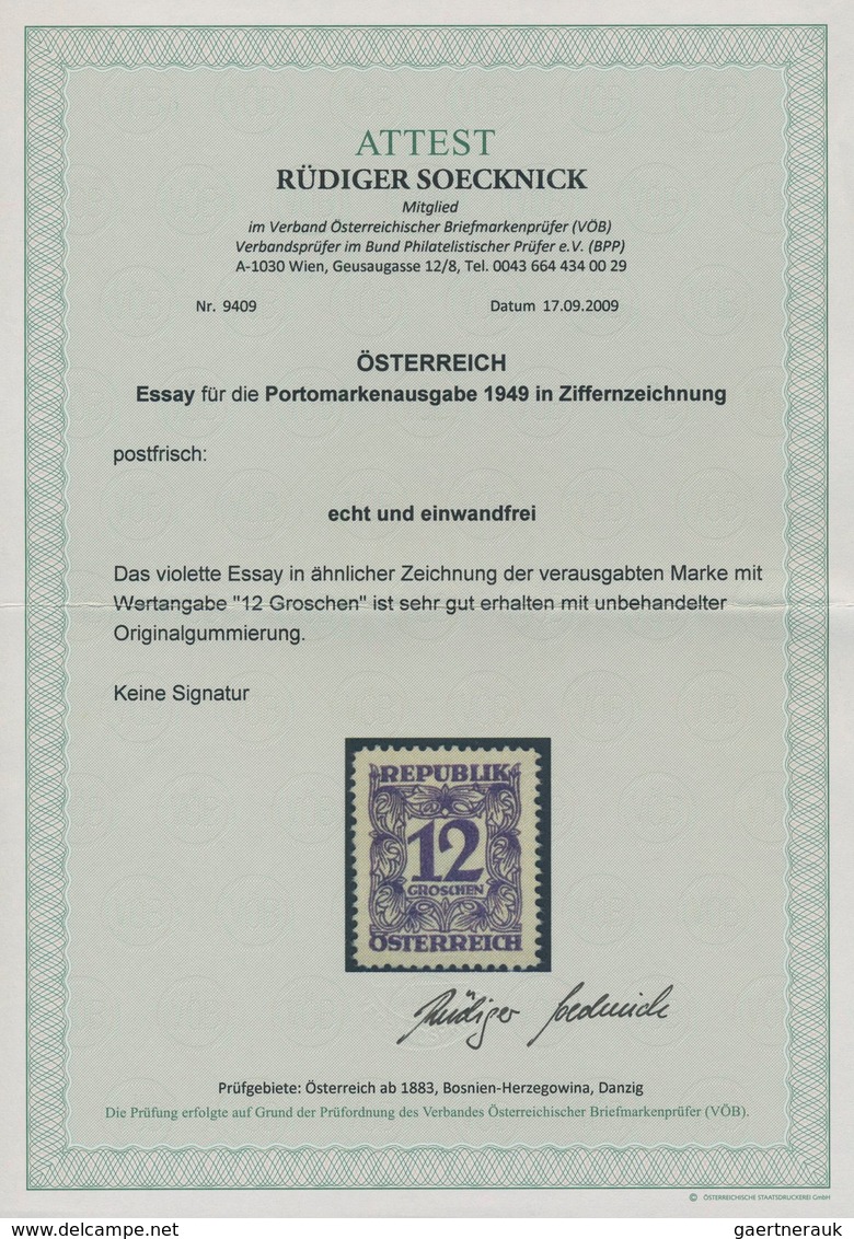 Österreich - Portomarken: 1949/1957, Ziffern, 12 Gr. Schwarzviolett, Essay Einer Nicht Realisierten - Postage Due