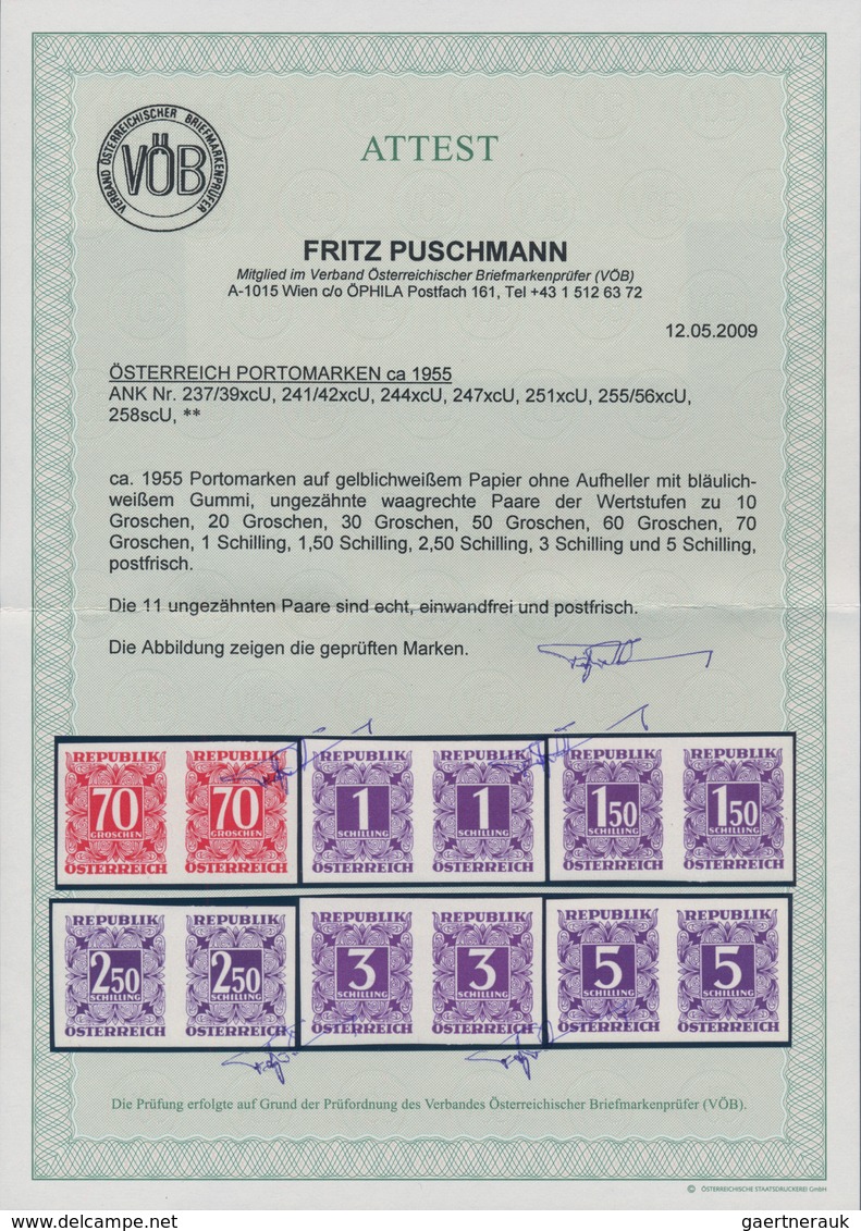 Österreich - Portomarken: 1949/1953, Ziffern 10 Gr. Bis 5 Sch., Elf Werte UNGEZÄHNT In Waagerechten - Portomarken