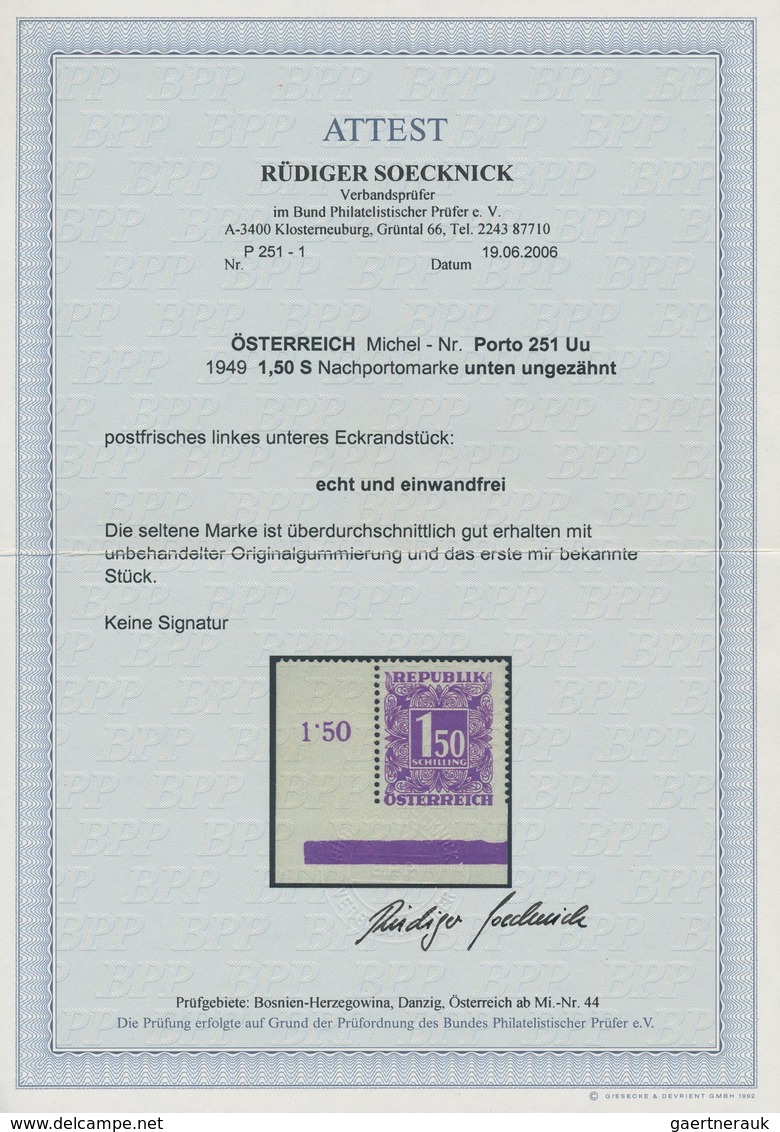 Österreich - Portomarken: 1949, Ziffern 1.50 Sch. Violett Aus Der Bogenecke Links Unten Mit Abart "u - Postage Due