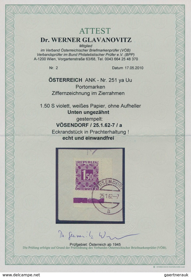 Österreich - Portomarken: 1953, Ziffern 1.50 Sch. Violett Aus Der Rechten Unteren Bogenecke Mit Abar - Postage Due