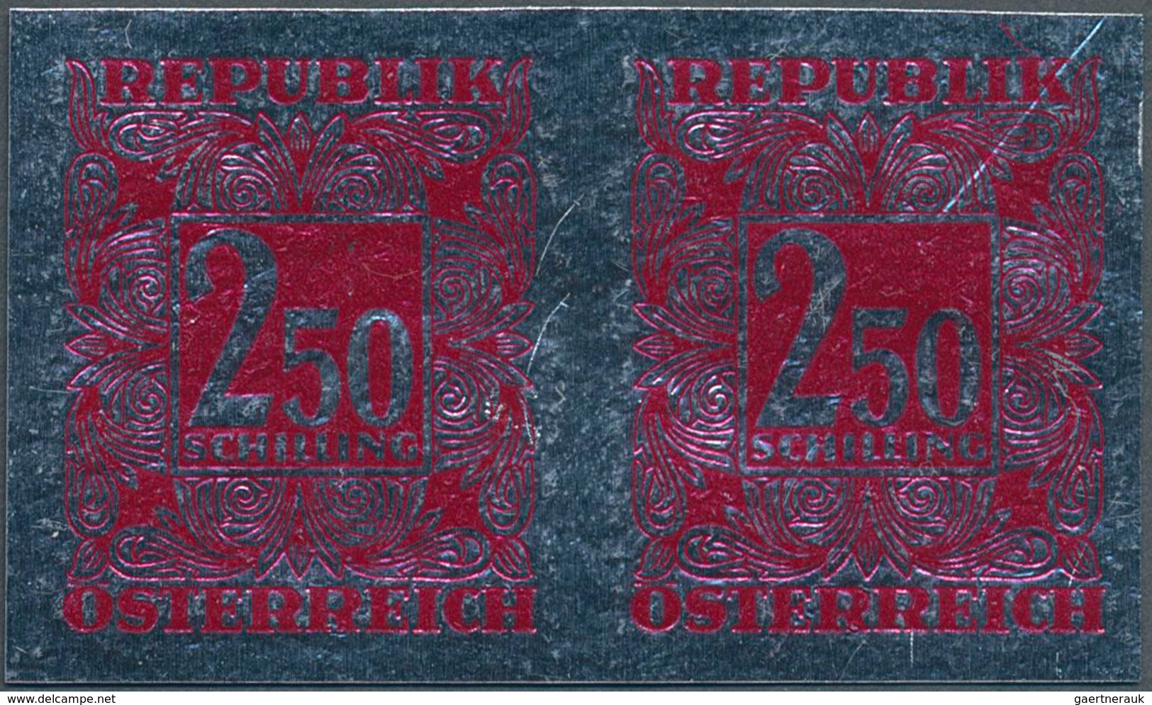 Österreich - Portomarken: 1951, Ziffern 2.50 Sch., Ungezähntes Probedruckpaar In Rot Auf Silberfolie - Postage Due
