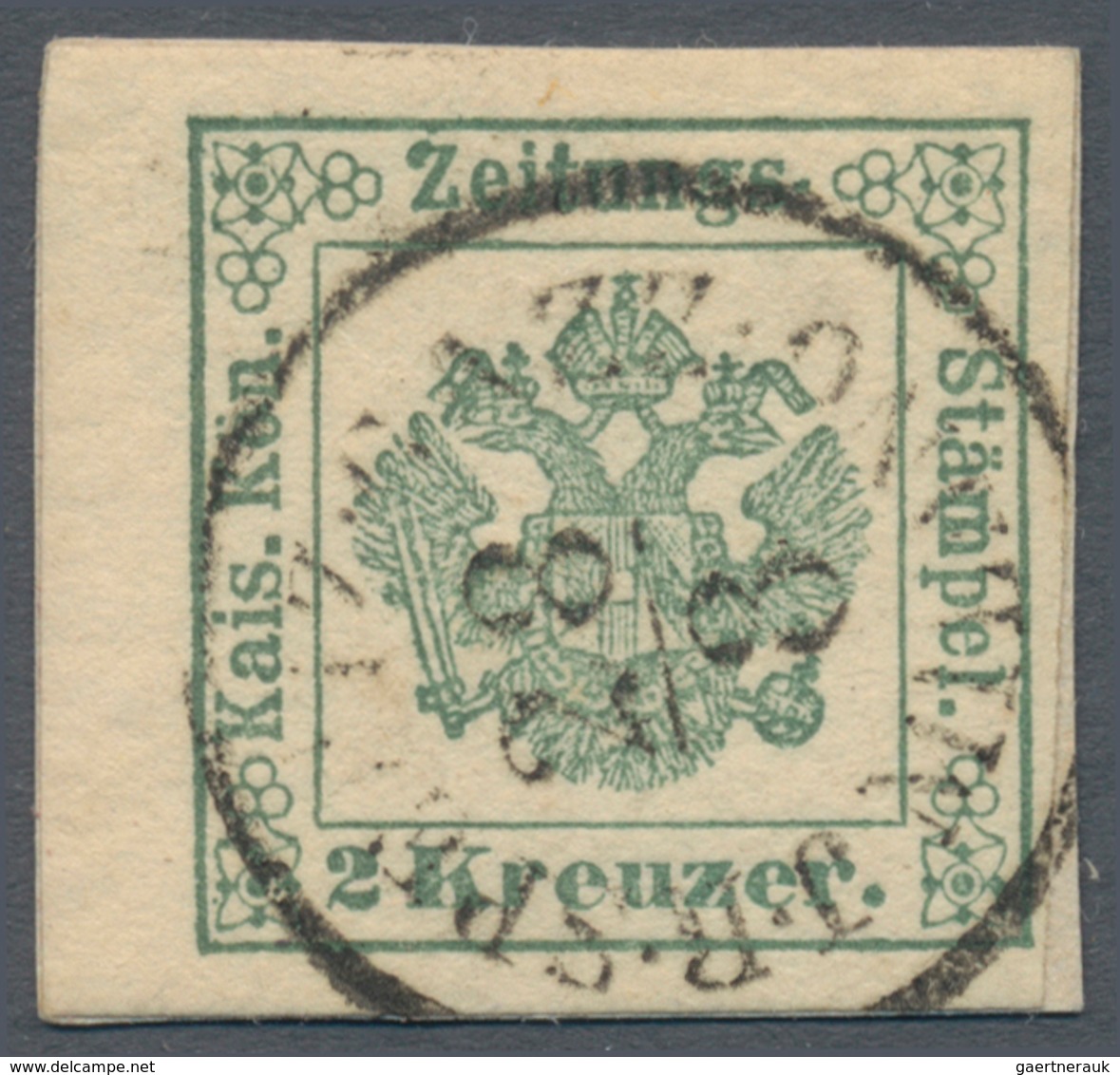 Österreich - Zeitungsstempelmarken: 1853, 2 Kreuzer Mittelgrün, Type I A, Allseits Voll- Bis überran - Newspapers