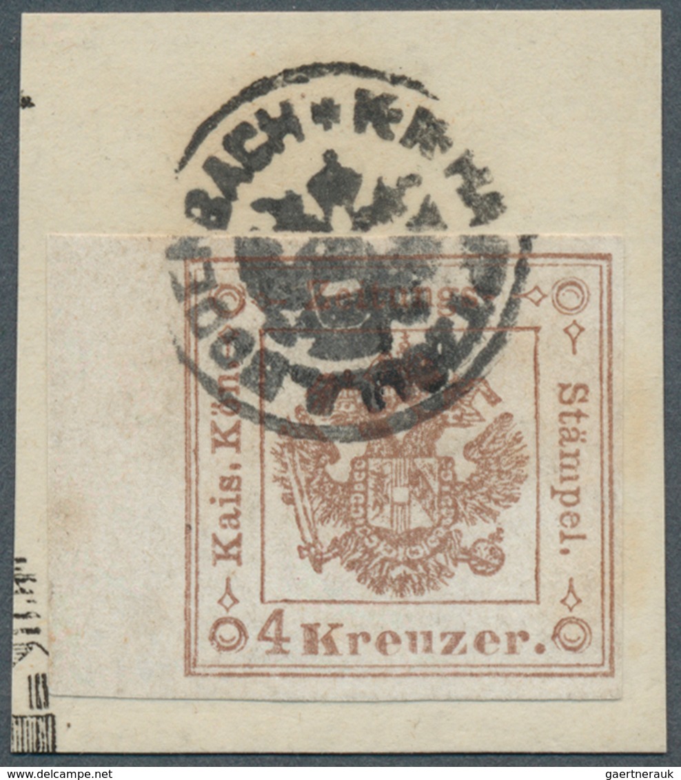 Österreich - Zeitungsstempelmarken: 1858, 4 Kreuzer Braun, Type I, Linkes Randstück (6,5 Mm), Sonst - Zeitungsmarken