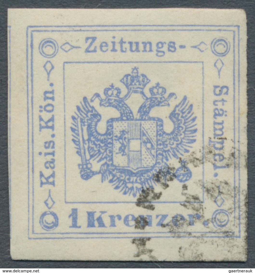 Österreich - Zeitungsstempelmarken: 1877, 1 Kreuzer Ultramarin, Type I, Rechts Breitrandig, Sonst Al - Zeitungsmarken