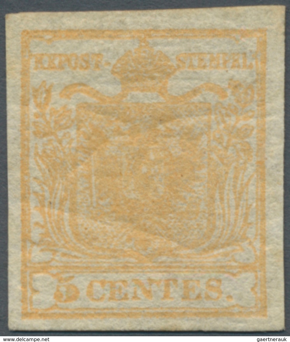 Österreich - Lombardei Und Venetien: 1850, 5 C Gelbocker, Postfrisches Ausnahme-Exemplar Mit Minimal - Lombardo-Vénétie