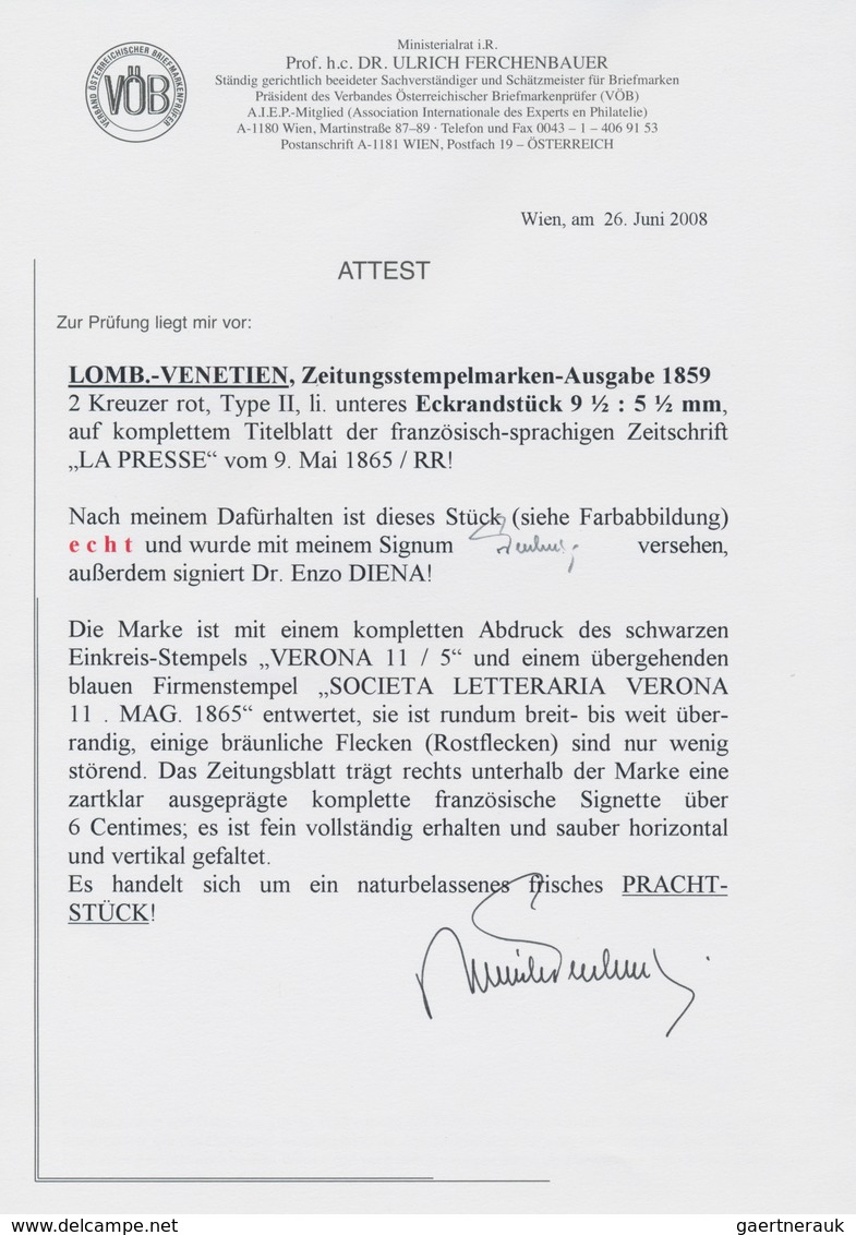 Österreich - Lombardei Und Venetien - Zeitungsstempelmarken: 1859, 2 Kreuzer Rot, Type II, Linkes Un - Lombardo-Venetien