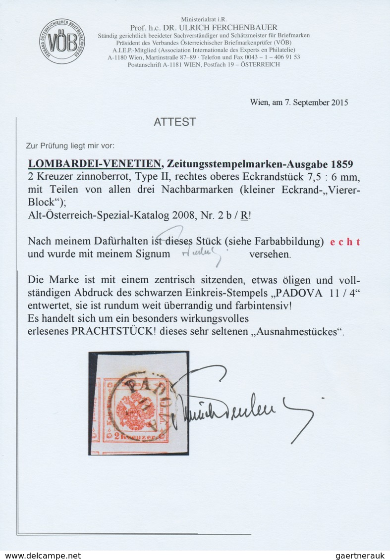 Österreich - Lombardei Und Venetien - Zeitungsstempelmarken: 1859, 2 Kreuzer Zinnoberrot, Type II, R - Lombardo-Venetien