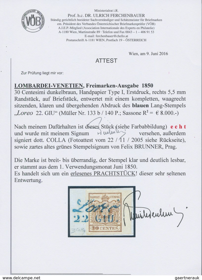 Österreich - Lombardei Und Venetien - Stempel: LOREO 22 GIU., Blauer Kursiv-L2 (Müller 133b) Ideal K - Lombardo-Venetien