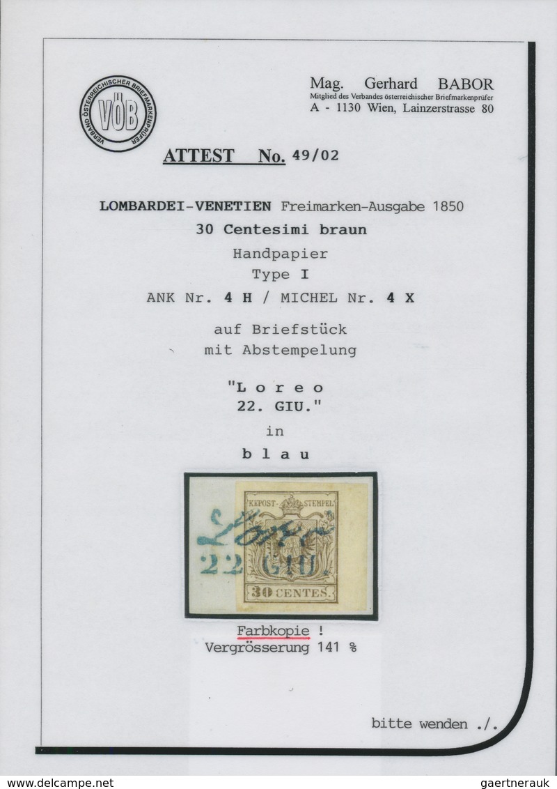 Österreich - Lombardei Und Venetien - Stempel: LOREO 22 GIU., Blauer Kursiv-L2 (Müller 133b) Ideal K - Lombardo-Vénétie