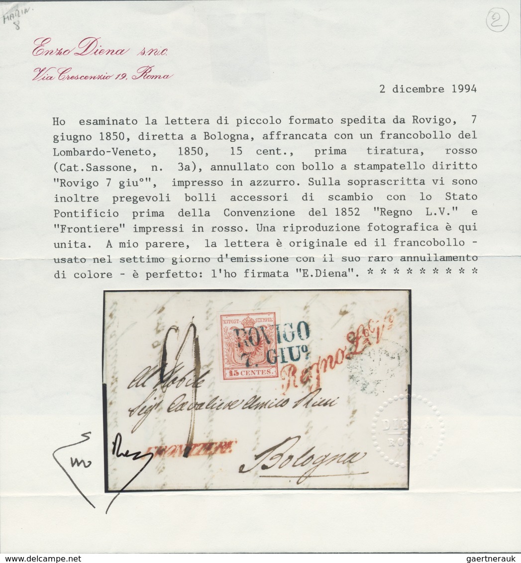 Österreich - Lombardei Und Venetien - Stempel: ROVIGO 7. GIU° (1850), Blauer L2 (Müller 209a) Ideal - Lombardo-Venetien