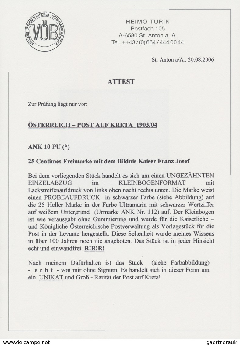 Österreichische Post Auf Kreta: 1901/03, Acht Einzel-Probedrucke Der 5 Heller Bis 50 Heller Marken M - Levante-Marken