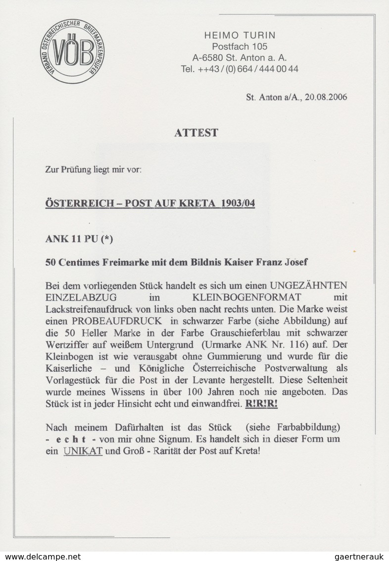 Österreichische Post Auf Kreta: 1901/03, Acht Einzel-Probedrucke Der 5 Heller Bis 50 Heller Marken M - Levante-Marken