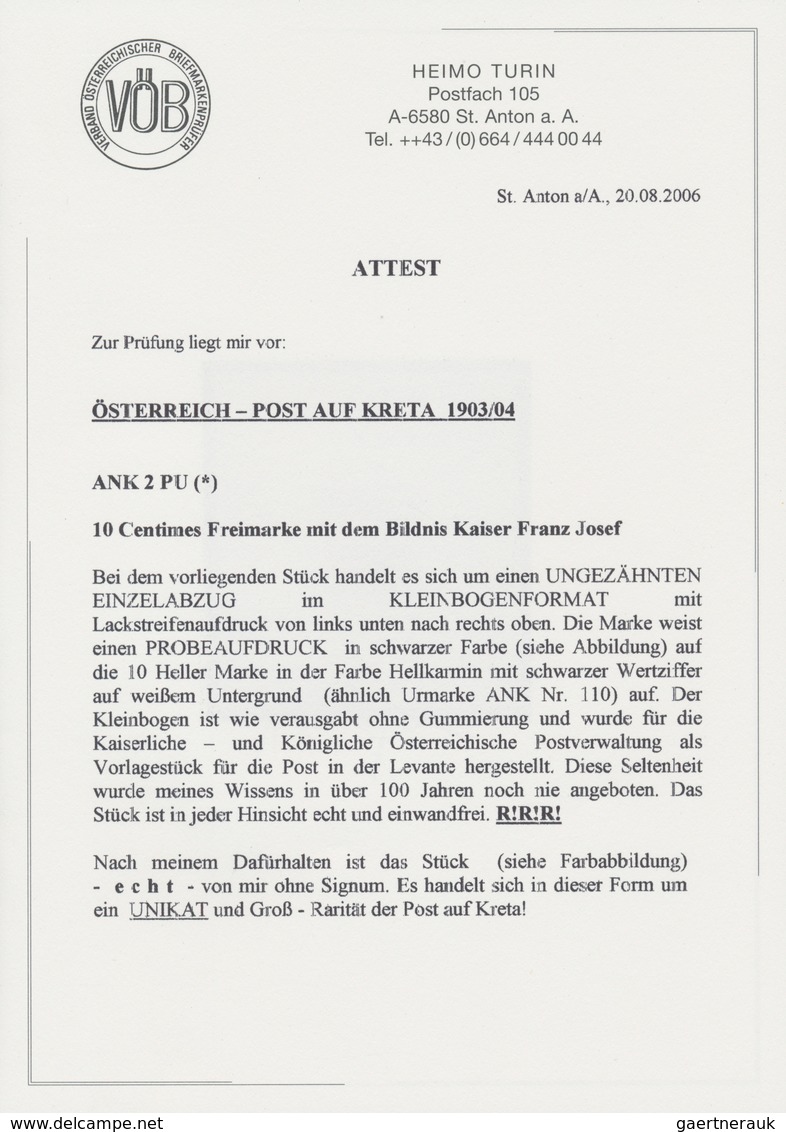 Österreichische Post auf Kreta: 1901/03, Acht Einzel-Probedrucke der 5 Heller bis 50 Heller Marken m