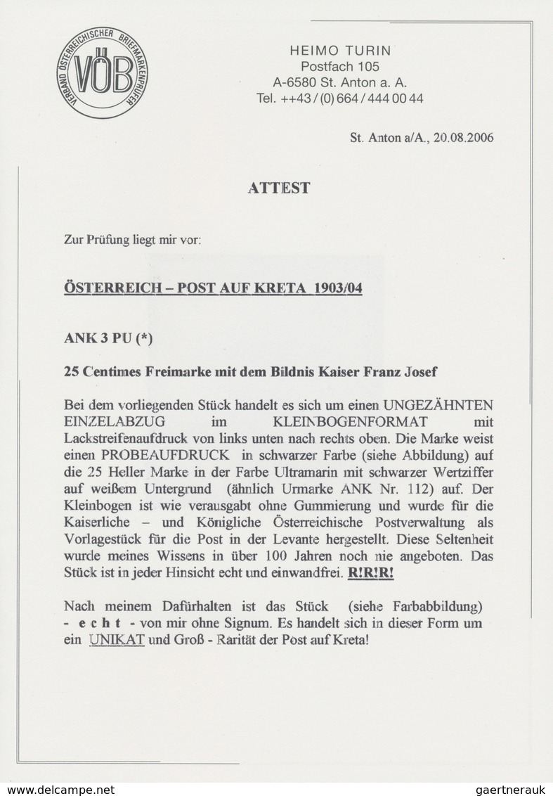 Österreichische Post auf Kreta: 1901/03, Acht Einzel-Probedrucke der 5 Heller bis 50 Heller Marken m