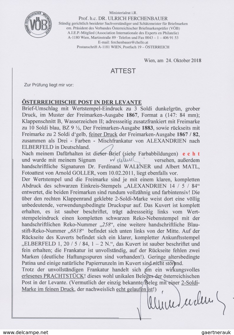 Österreichische Post in der Levante: 1867/1883, 3 Soldi grün Franz-Josef Ganzsachenumschlag, rücksei