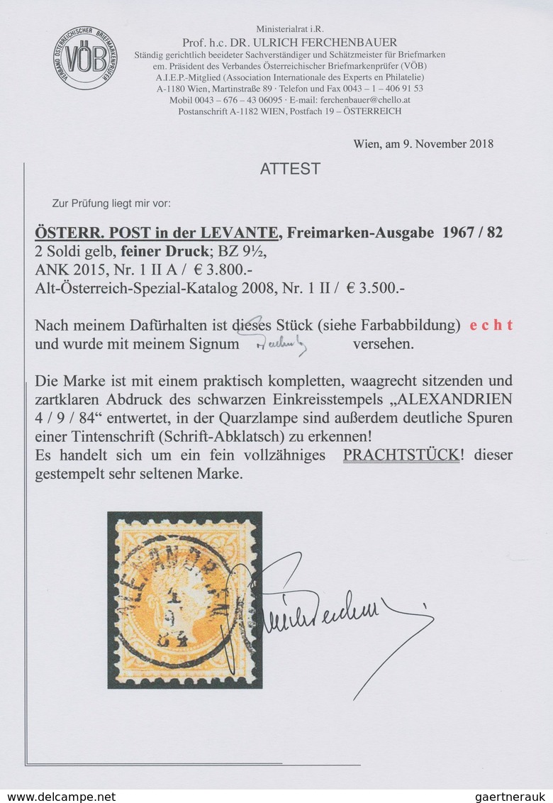 Österreichische Post In Der Levante: 1882, 2 Soldi Gelb, Feiner Druck, Gez. 9½, Farbfrisches Exempla - Levante-Marken
