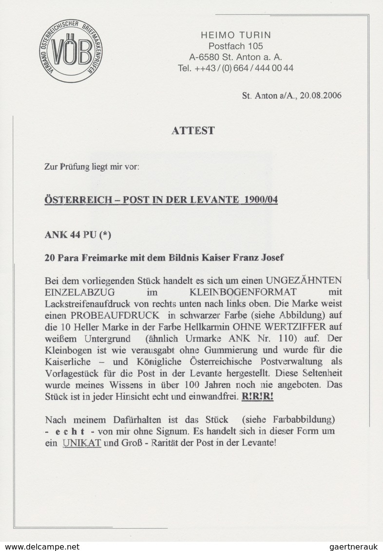 Österreichische Post in der Levante: 1901/03, Acht Einzel-Probedrucke der 5 Heller bis 50 Heller Mar