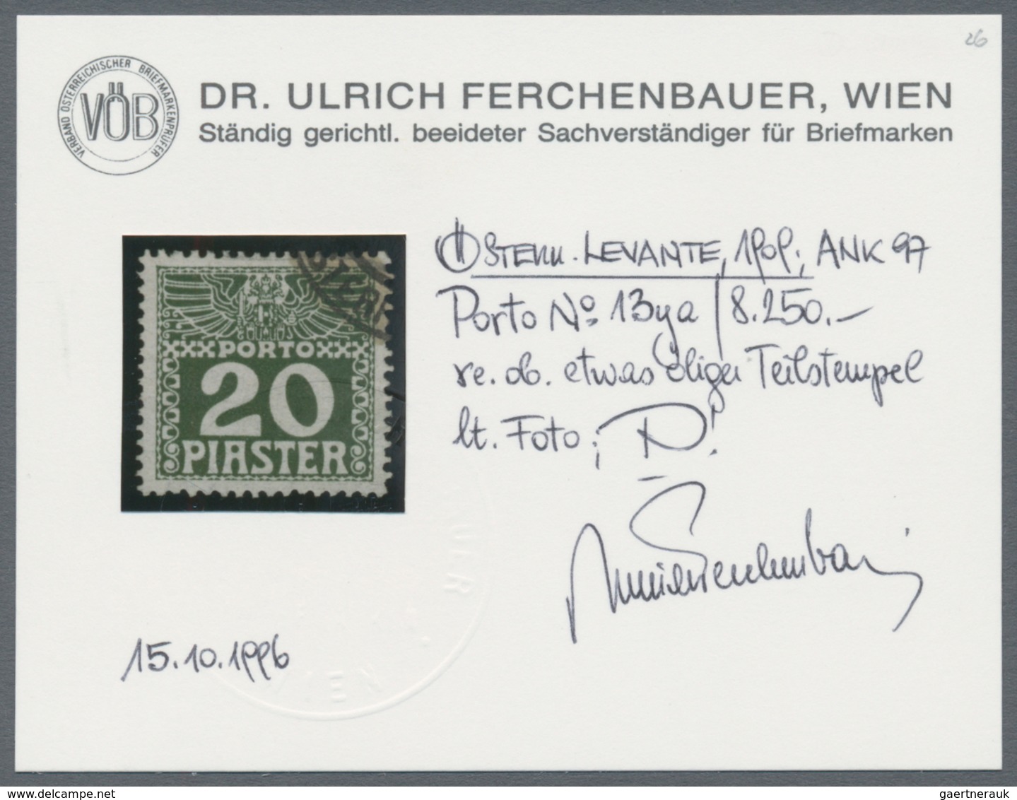 Österreichische Post In Der Levante - Portomarken: 1908, ¼ Piaster Bis 30 Piaster In B-Farbe Dunkelg - Levante-Marken