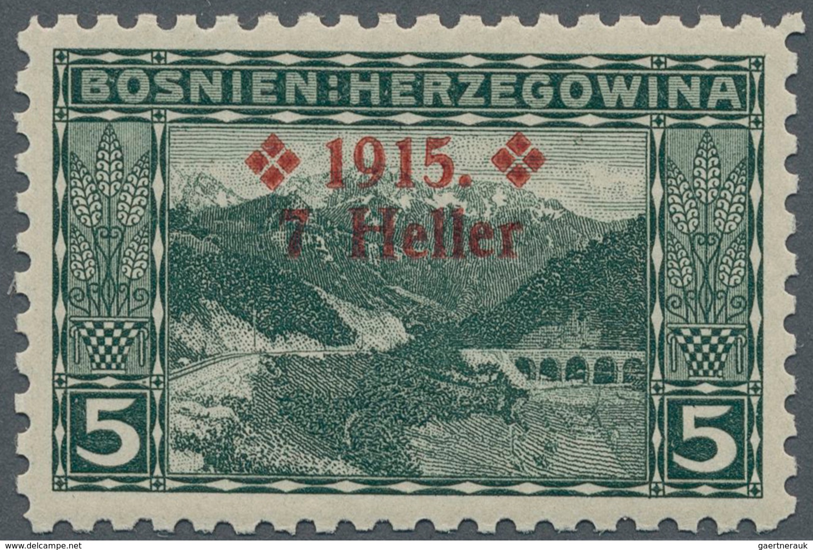 Bosnien Und Herzegowina (Österreich 1879/1918): 1915, 5 Heller Landschaften Mit Aufdruck "*1915* 7 H - Bosnien-Herzegowina