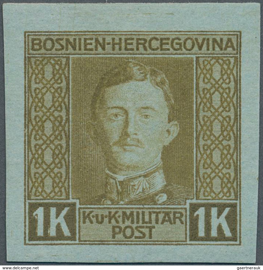 Bosnien Und Herzegowina (Österreich 1879/1918): 1918, 1 Kr. Olivgrün Auf Grünlich, Ungezähnt, Nicht - Bosnia And Herzegovina