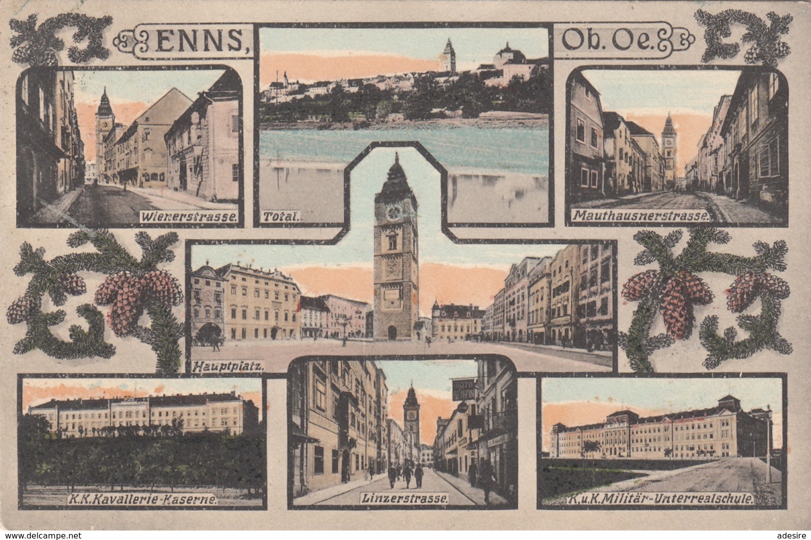 ENNS (OÖ) - Sehr Seltene Schöne Mehrbilderkarte Gel.1918, Gute Erhaltung - Enns