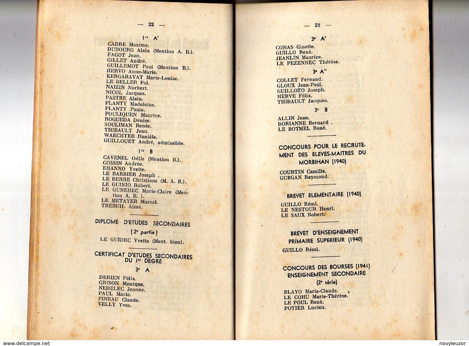 56 PONTIVY   Palmarés Lycée De PONTIVY Année Scolaire  1940 -1941  88 Pages - Diplômes & Bulletins Scolaires