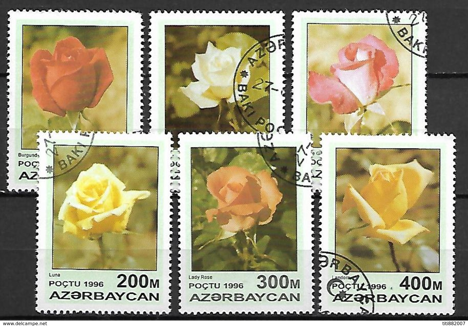 AZERBAIDJAN   -   1996 .  Y&T N° 282 à 287 Oblitérés .  Fleurs  /  Roses.   Série Complète. - Azerbaïdjan