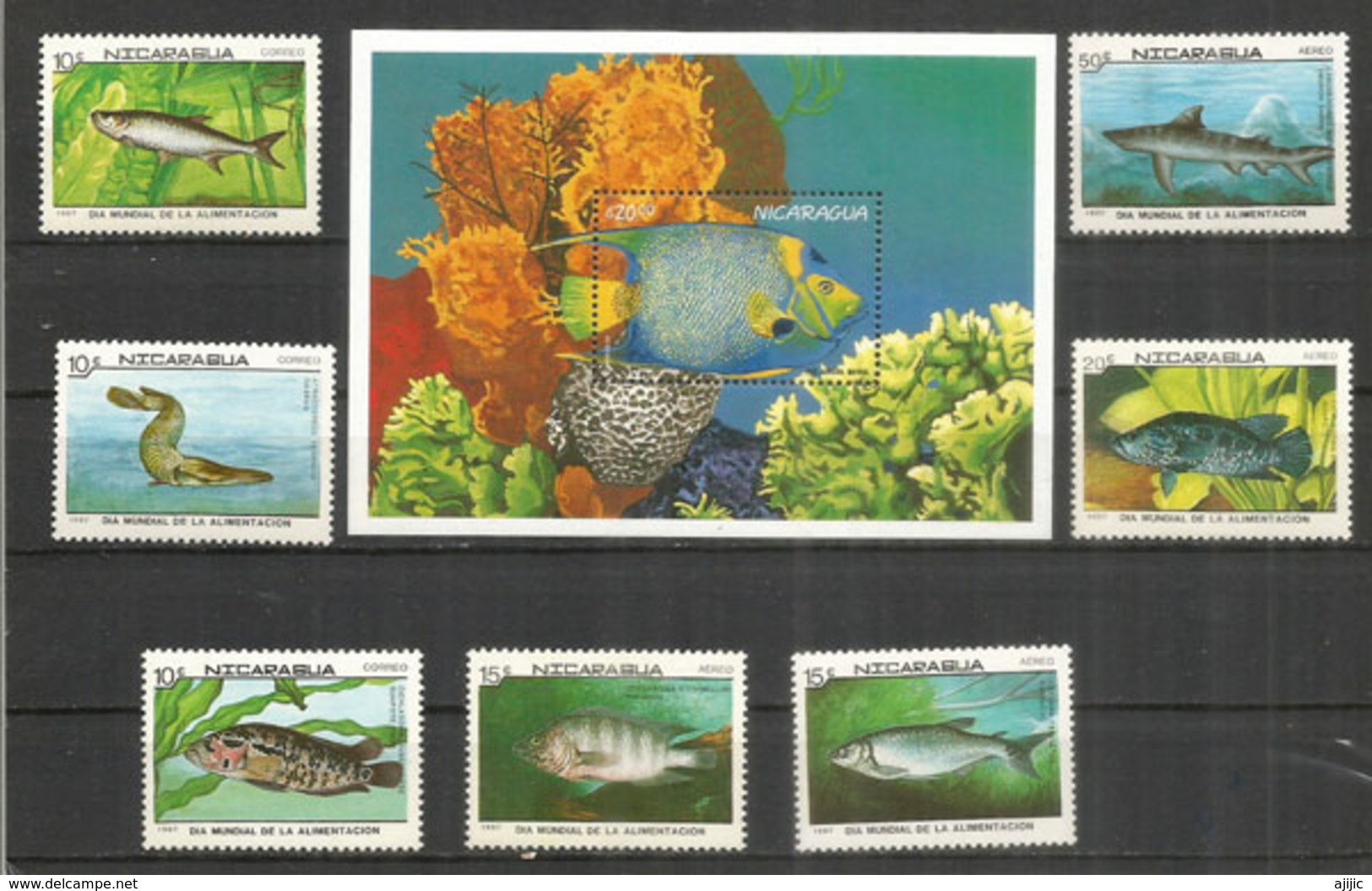 Poissons Du Nicaragua. Bloc-feuillet + Série 7 Timbres Neufs **  Côte 20,00 Euro - Poissons