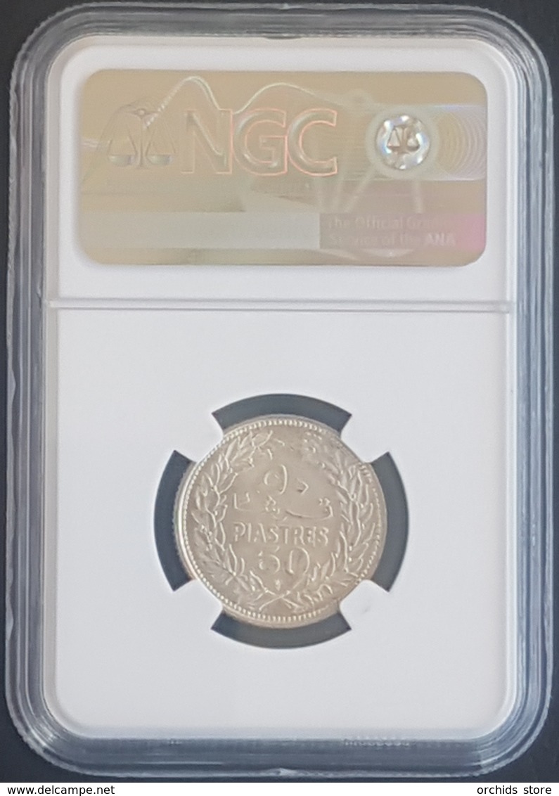 MA - Lebanon 1952 50 P SILVER Coin - NGC MS66 Uncirculated - Lebanon