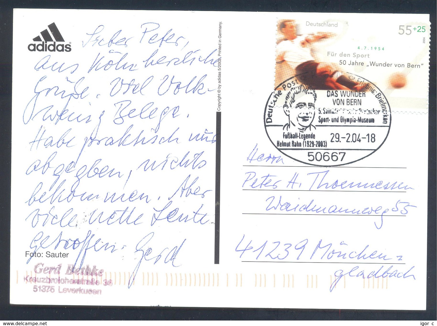 Germany Deutschland 1954 Card: Football Fussball Soccer Calcio Fifa World Cup 1954 Das Wunder Von Bern - Helmut Rahn - 1954 – Zwitserland