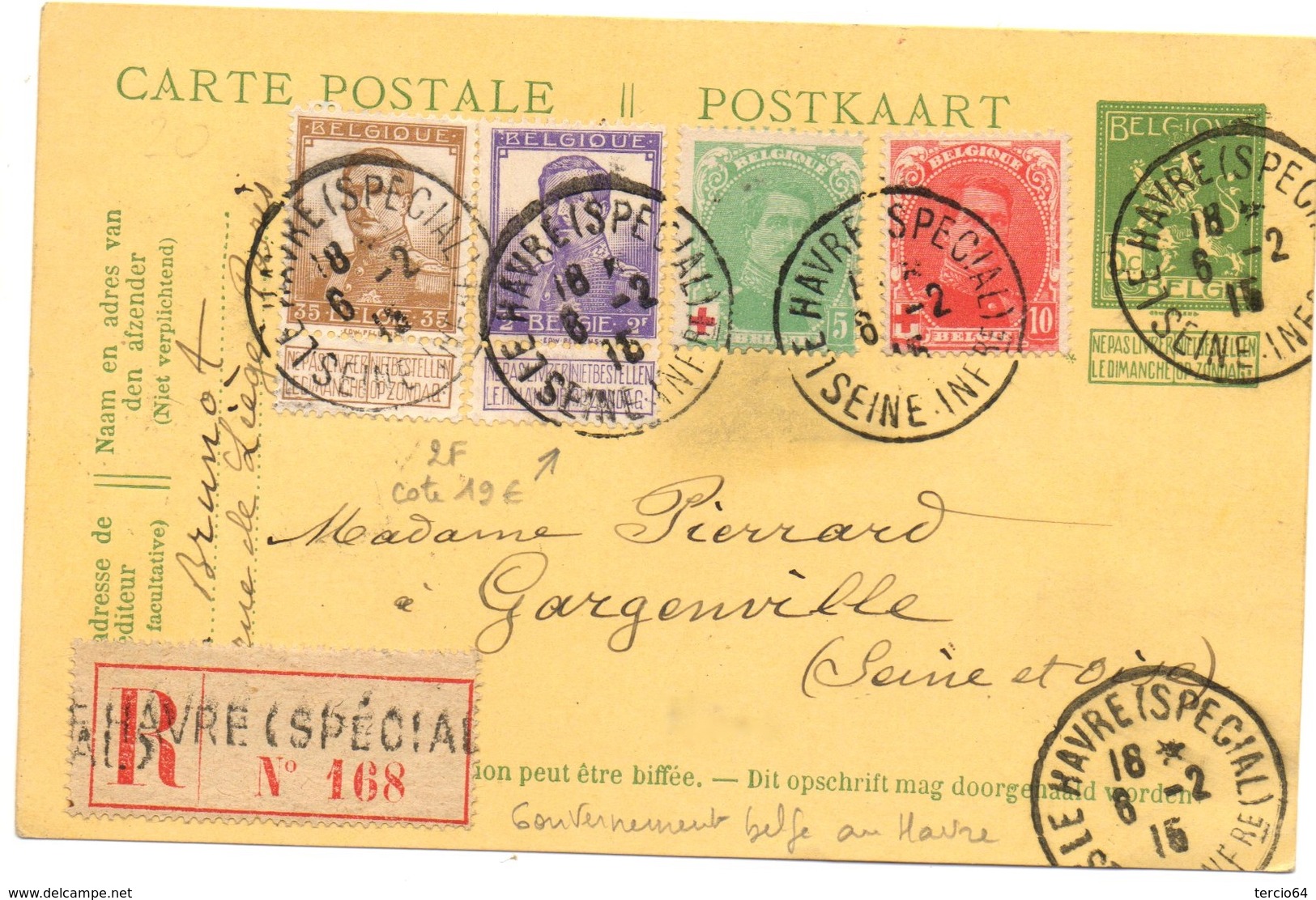 Carte Postale Du Bureau Spécial Du Havre 6/2/1915 Recommandé Très Bon état Texte Intéressant - Autres & Non Classés