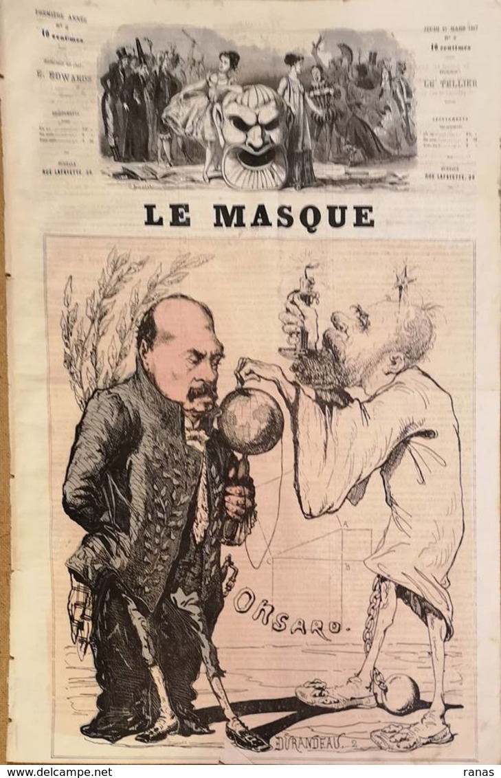 Revue Journal Le Masque Satirique Caricature  N° 2 De 1867 Albert WOLF Par Durandeau - 1850 - 1899