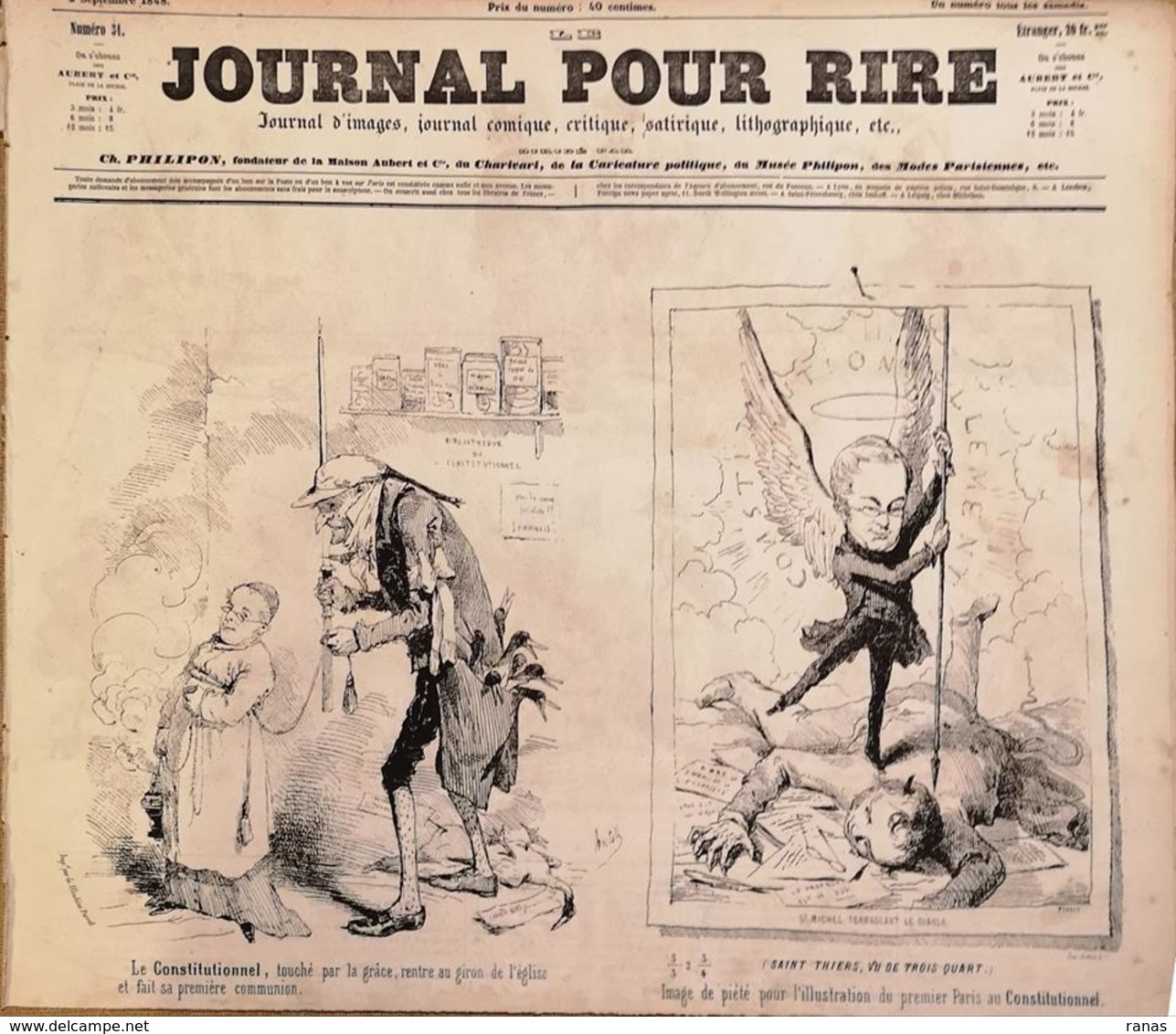 Revue Journal Le Journal Pour Rire Satirique Caricature Du 2 Septembre 1848 THIERS - 1800 - 1849